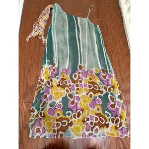 Diane von Furstenberg Silk One Shoulder Abstract Floral Dress Green Yellow 10